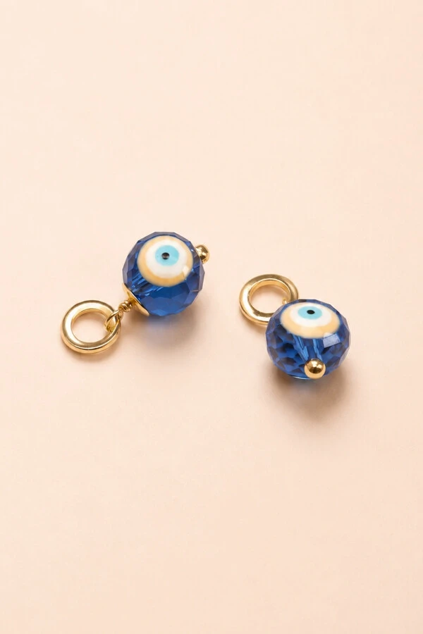 Pingente Dupla de Olho Grego Murano Azul Banho Ouro 18K