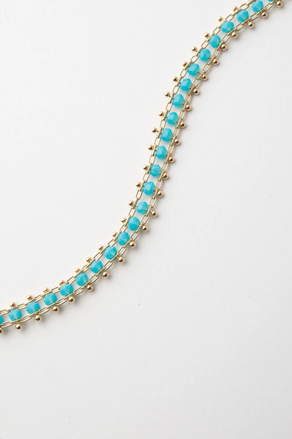 Pulseira Dourada Cristais Turquesa
