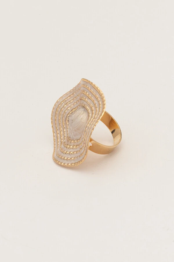 Anel Círculo Ondas Resina Madrepérola