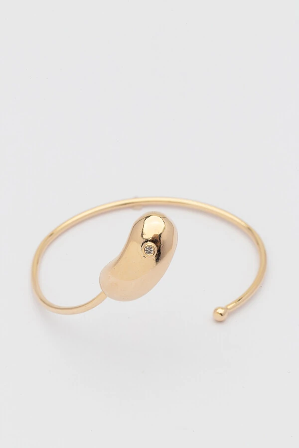 Pulseira Dourada Bean Ponto Zircônia