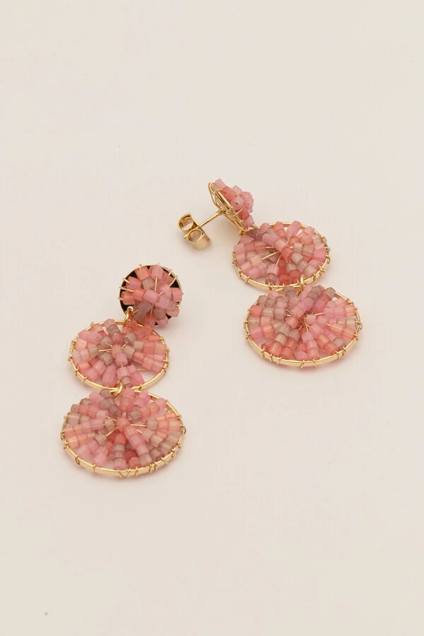 Brinco Dourado Aros Vidrilhos Rosa