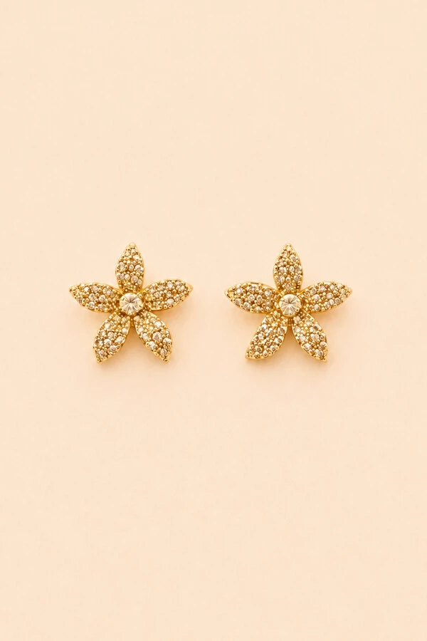 Brinco Flor Zircônia Cristal Banho Ouro 18K