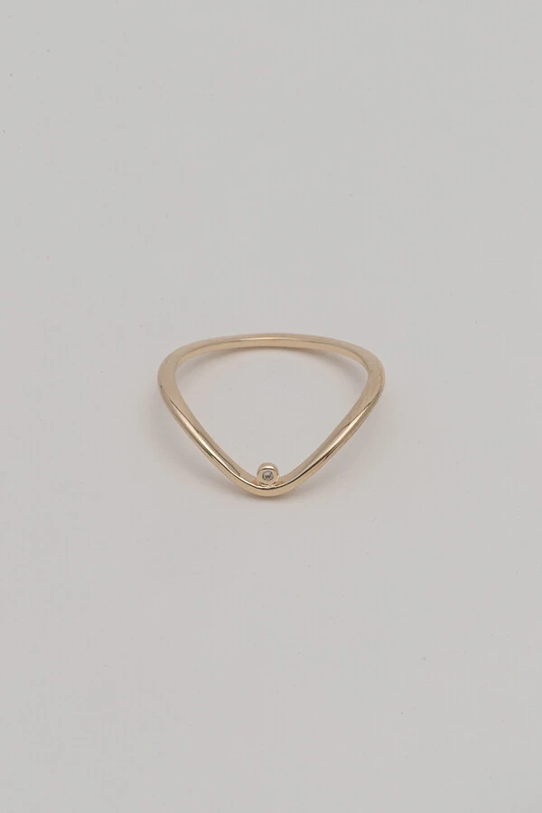 Anel V Ponto Zircônia Banho Ouro 18K