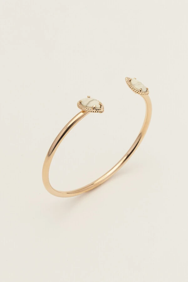 Pulseira Dourada Gota Dupla Resina Off White