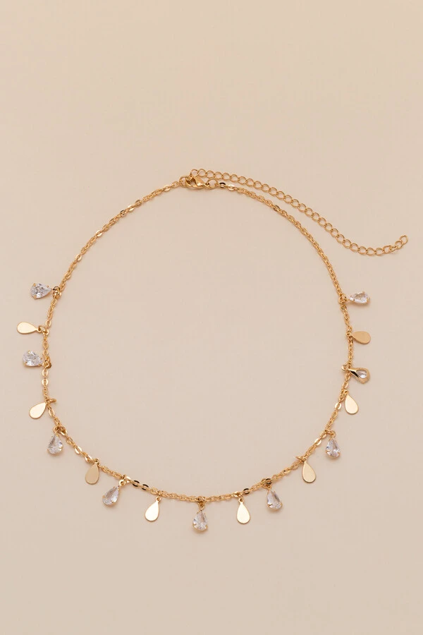 Colar Choker Dourado Biarritz Gotas Zircônia
