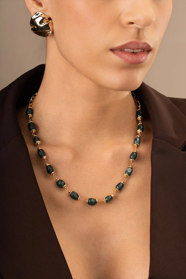 Colar Dawn Jade Azul Banho Ouro 18K