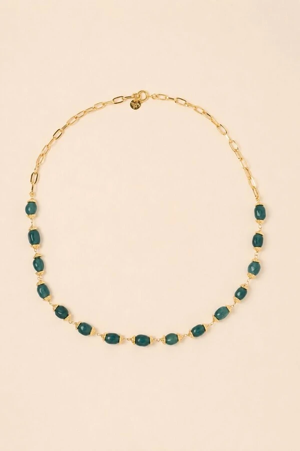 Colar Dawn Jade Azul Banho Ouro 18K