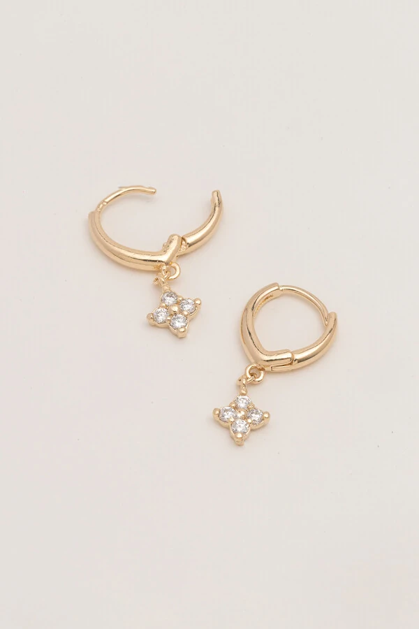 Argola Click Trevo Zircônia Banho Ouro 18K