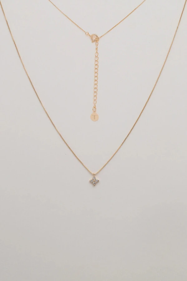 Colar Trevo Zircônia Banho Ouro 18K