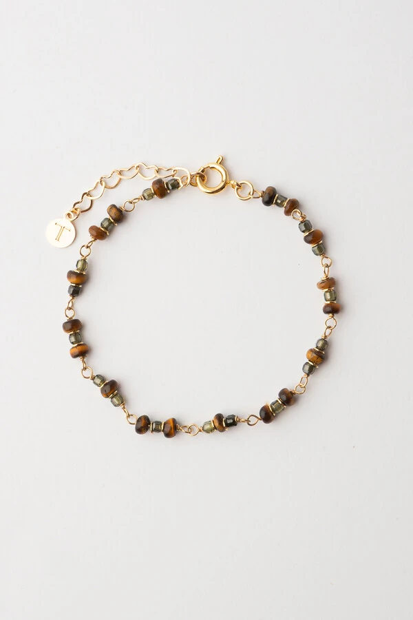 Pulseira Liana Olho de Tigre Banho Ouro 18K