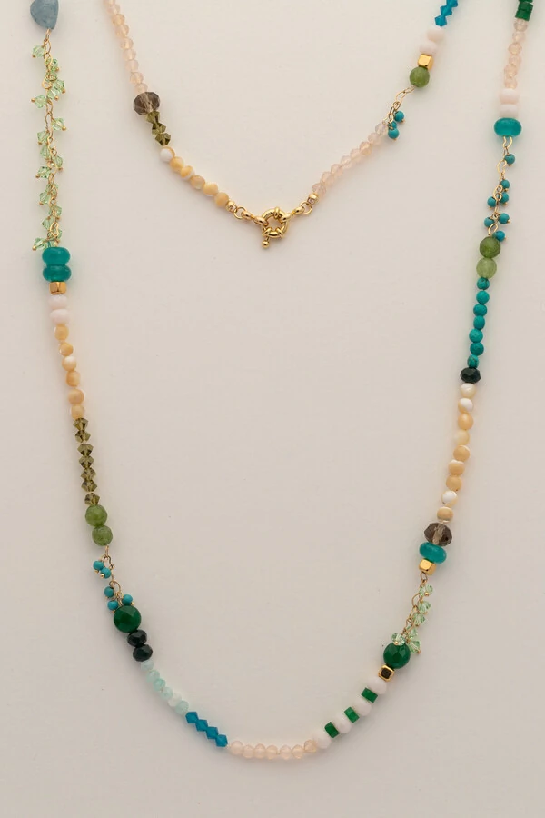 Colar Mix Pedras Mar Banho Ouro 18K