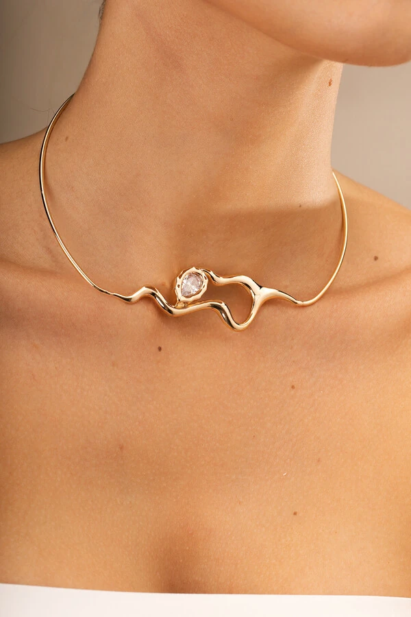 Colar Dourado Aro Snake Zircônia