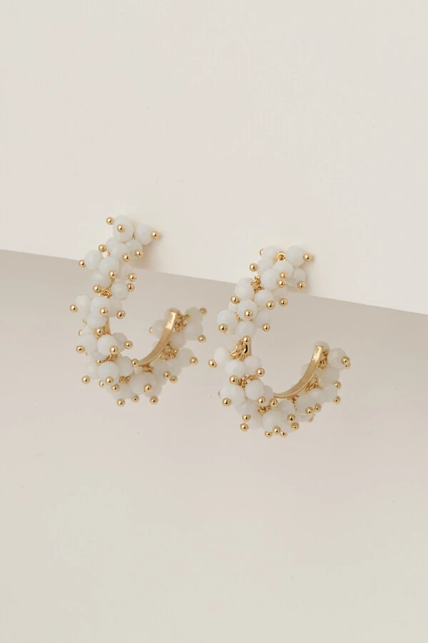 Brinco Argola Dourada Cristais Off White