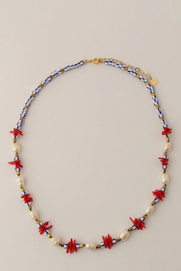 Colar Pérola Natural Palito Coral Fishermen’s Banho Ouro 18K