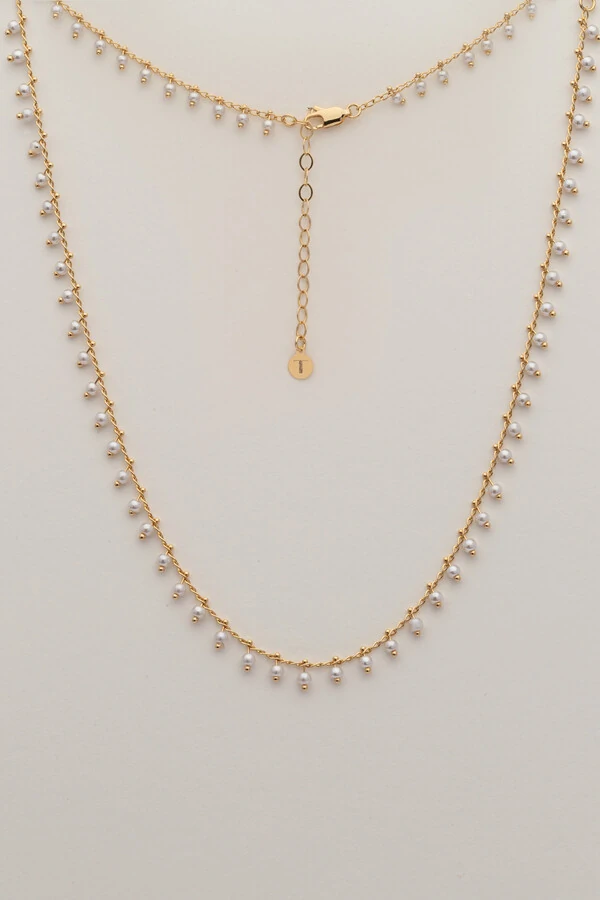 Colar Dourado Choker Mini Pérolas