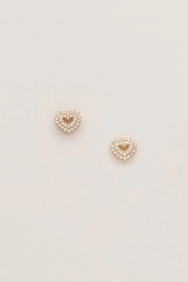 Brinco Mini Coração Zircônia Banho Ouro 18K