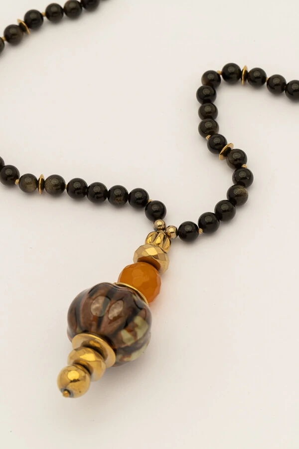 Colar Longo Maré Obsidiana Pingente Carambola