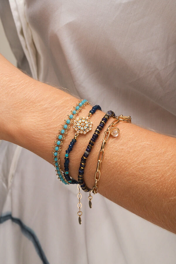 Pulseira Dourada Cristais Turquesa
