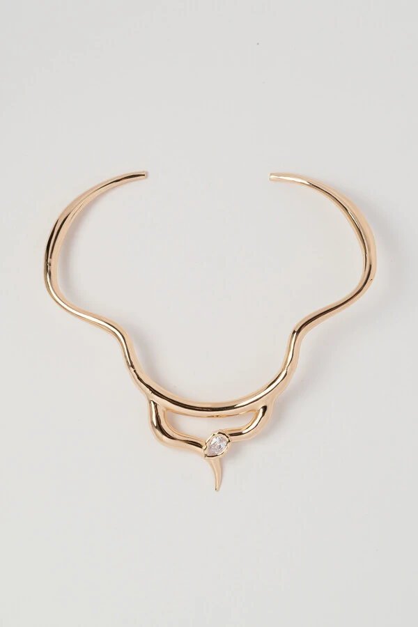 Colar Dourado Maxi Aro Snake Zircônia