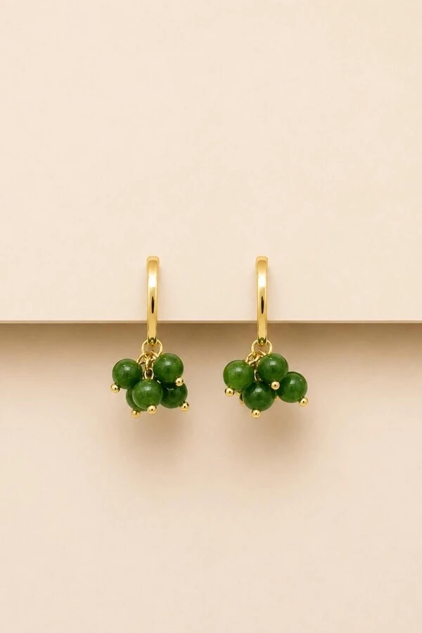 Brinco Palito Cacho Verde Banho Ouro 18K
