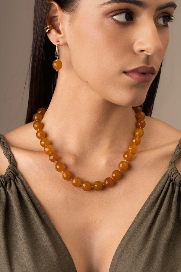 Brinco Nautic Jade Amarela Banho Ouro 18K