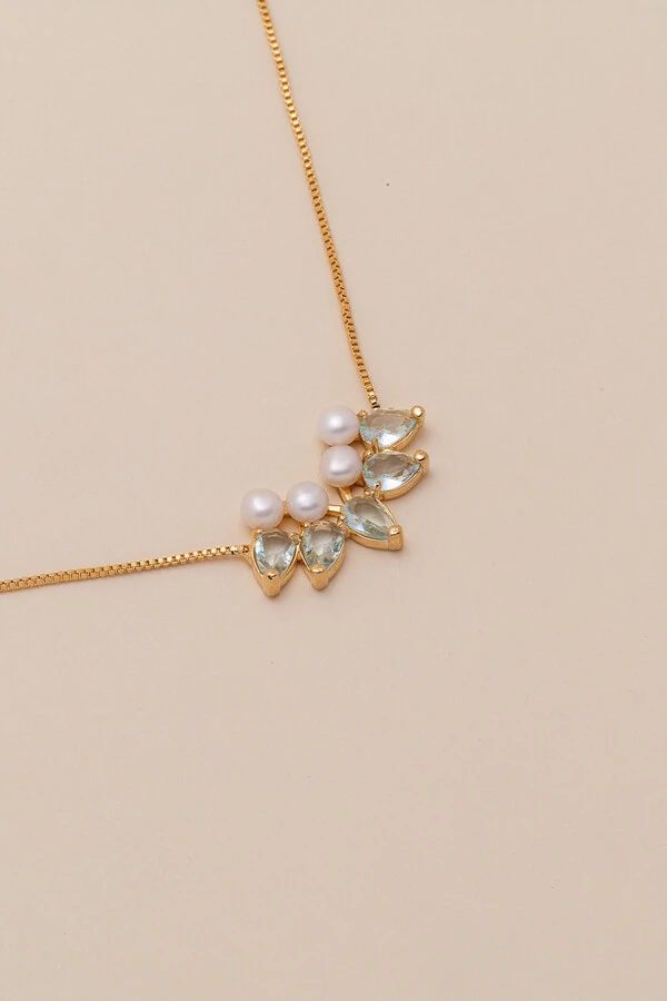 Colar Siena Pérola Gotas Aqua Banho Ouro 18K