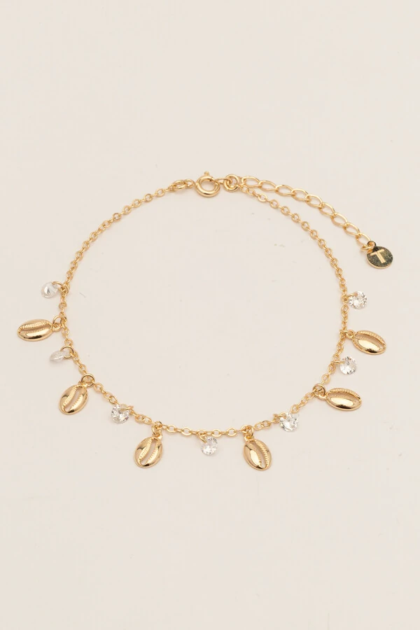 Tornozeleira Búzios Banho Ouro 18K