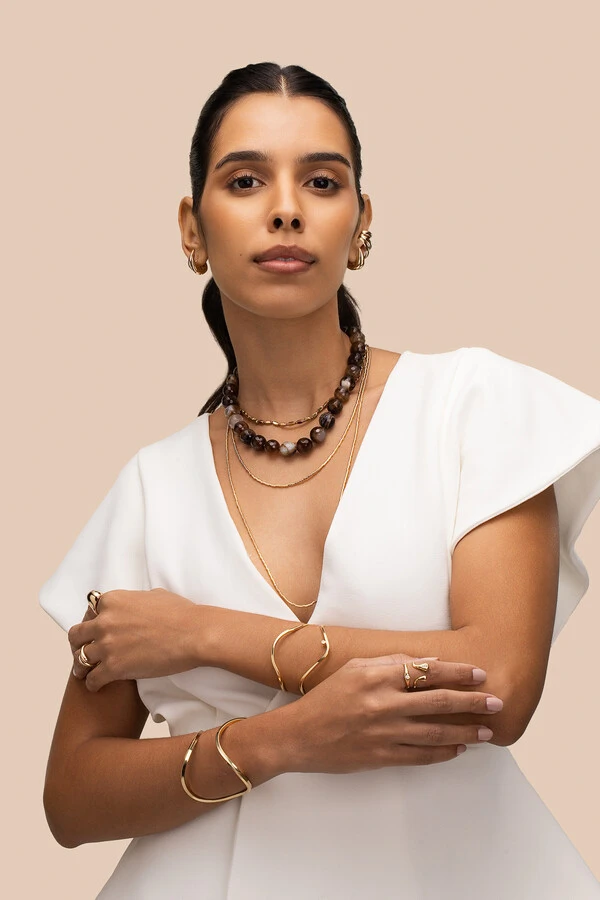 Colar Vera Agatha Mescla Marrom Banho Ouro 18K