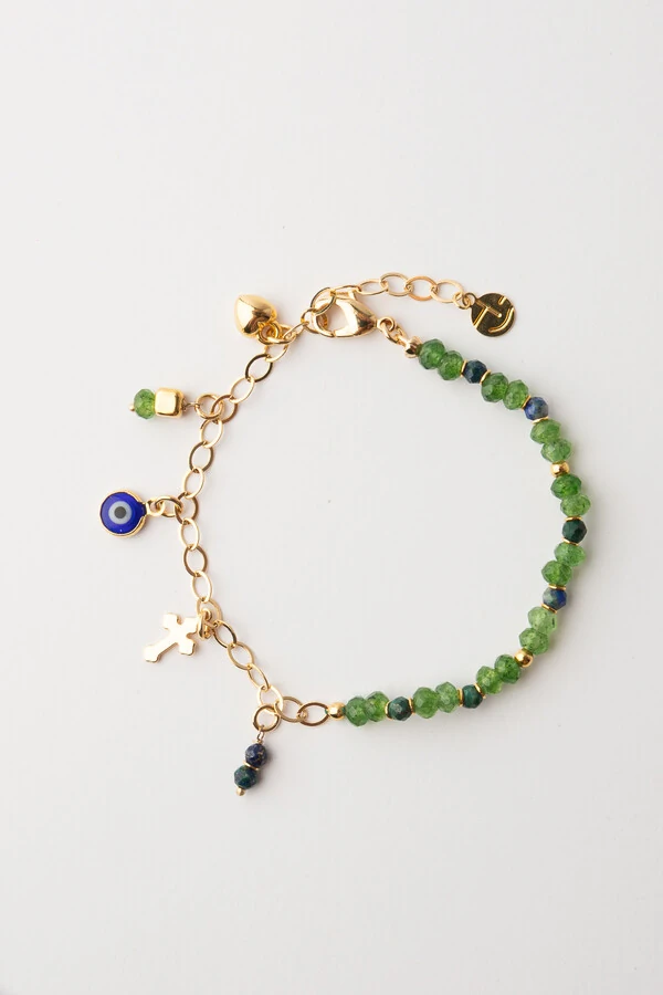 Pulseira Jade Green Pingentes Banho Ouro 18K