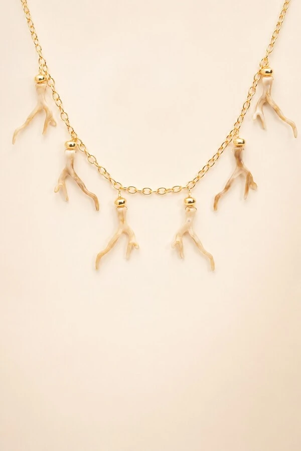 Colar Dourado Jeunesse Longo Resina Nude