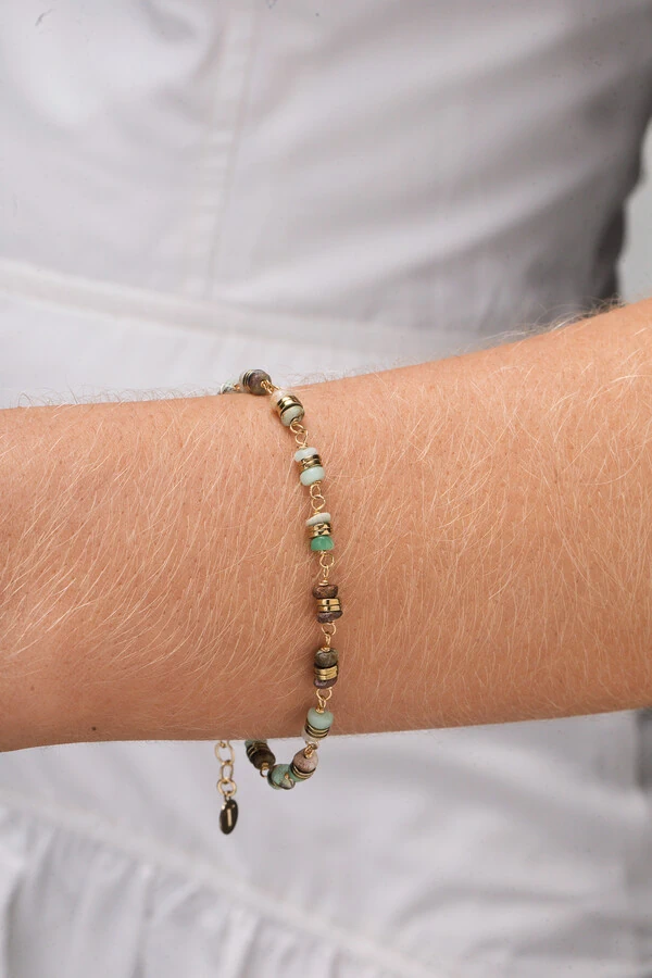 Pulseira Crisoprázio Hematita Banho Ouro 18K