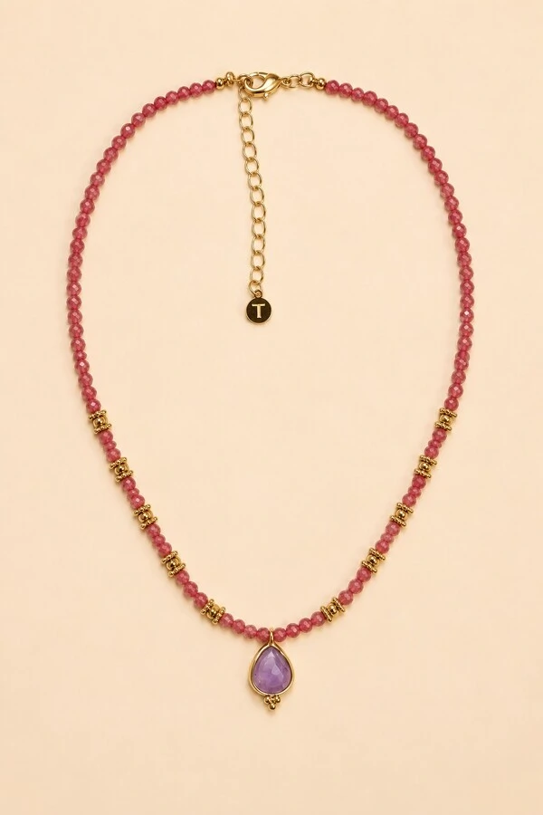 Colar Prya Fiore Gota Ametista Banho Ouro 18K