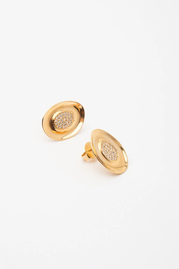 Brinco Oval Zircônia Banho Ouro 18k