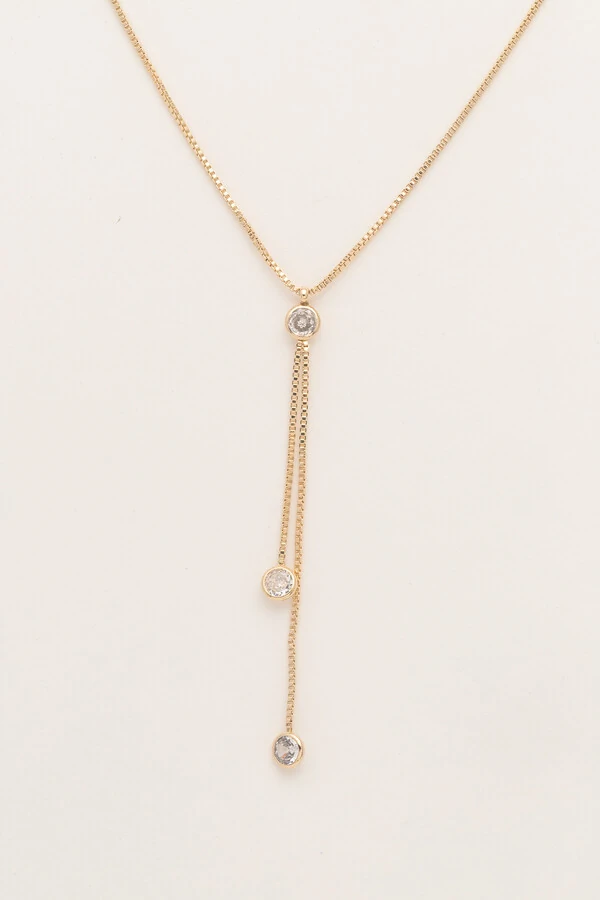 Colar Gravata Zircônias Banho Ouro 18K