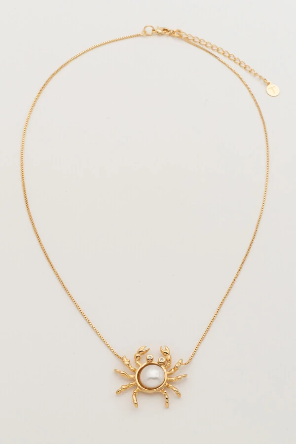 Colar Caranguejo Pérola Natural Banho Ouro 18k