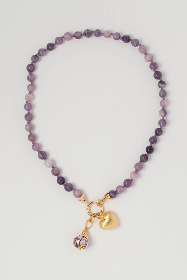 Colar Lanterna Marroquina Lepidolita Lavanda