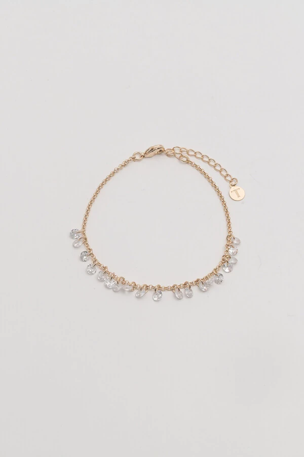 Pulseira Dourada Elos Portugueses Zircônia Cristal