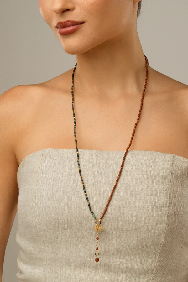 Colar Choker Duplo Atacama Turquesa Gold Stone Banho Ouro 18k
