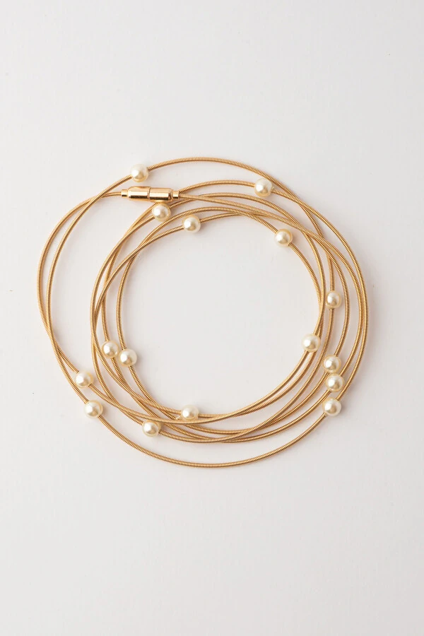 Pulseira Corda de Violão Pérola Dourado