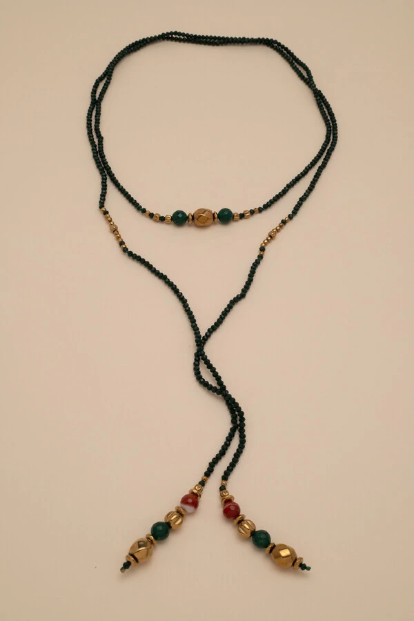 Colar Gravata Gaia Cristal Jade Verde