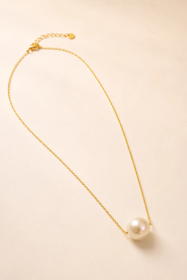 Colar Choker Pérola Solitária Banho Ouro 18K
