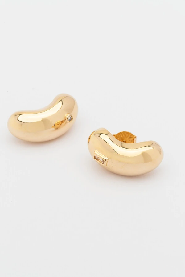 Brinco Dourado Bean Ponto Zircônia