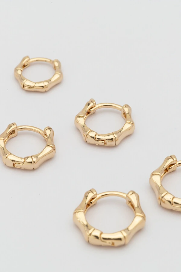 Brinco Trio Argola Bambu Banho Ouro 18K