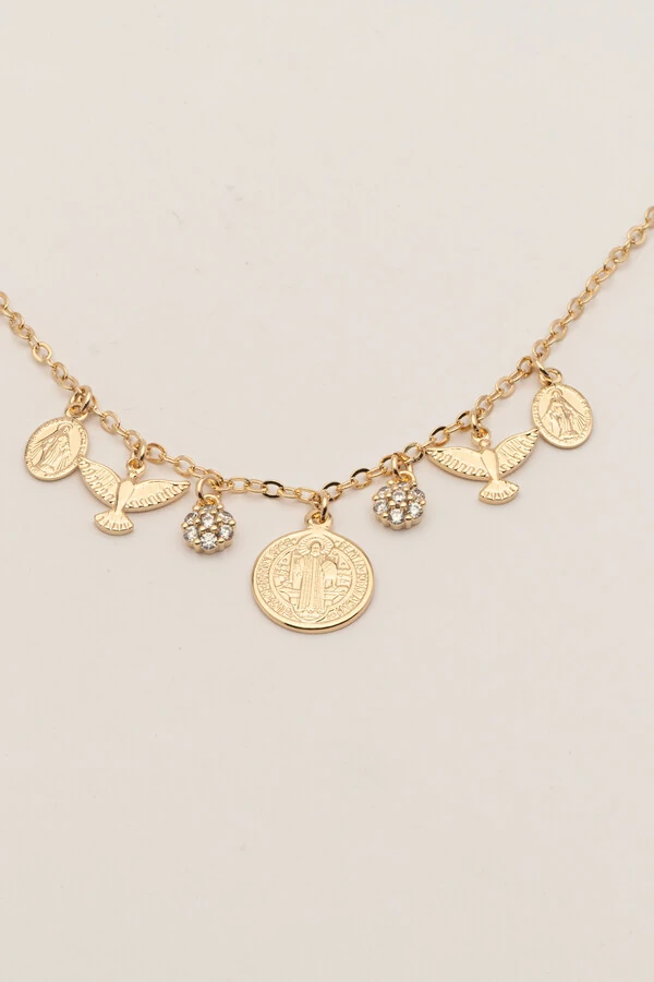 Colar Pingentes Medalhas Banho Ouro 18K