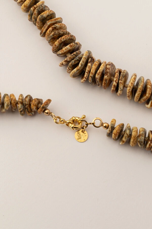 Colar Boho Disco Jasper Banho Ouro 18K