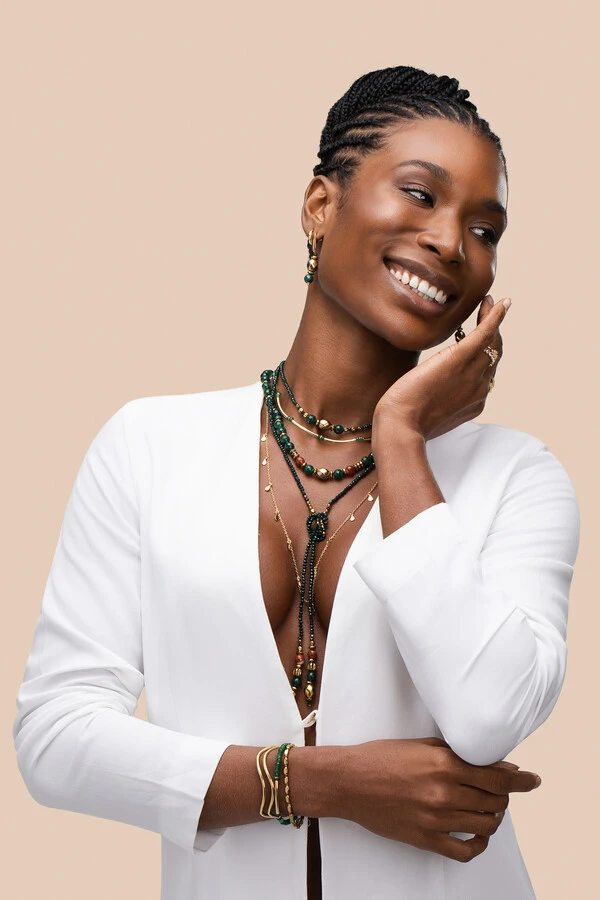 Colar Choker Dourado Gaia Jade Verde