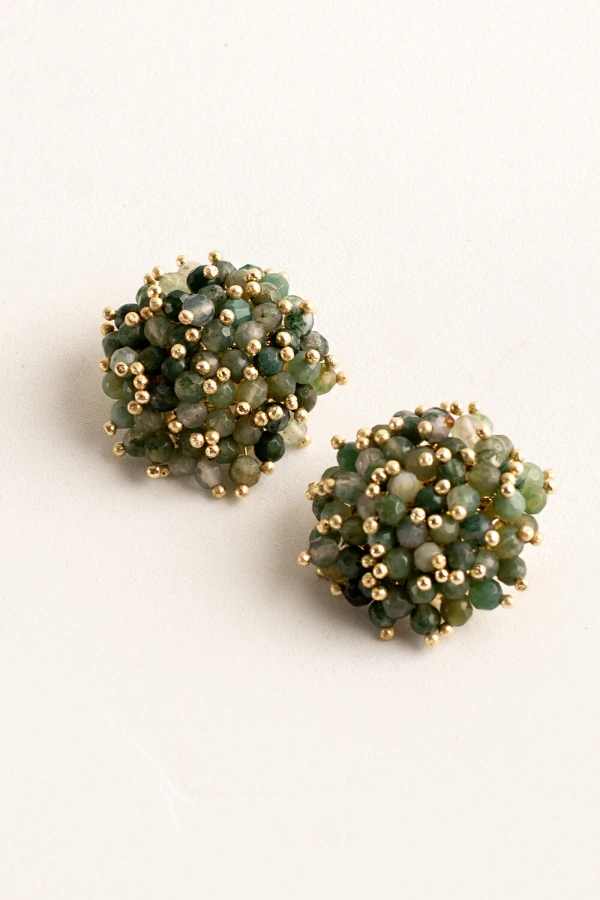 Brinco Cacho Jasper Verde Banho Ouro 18K