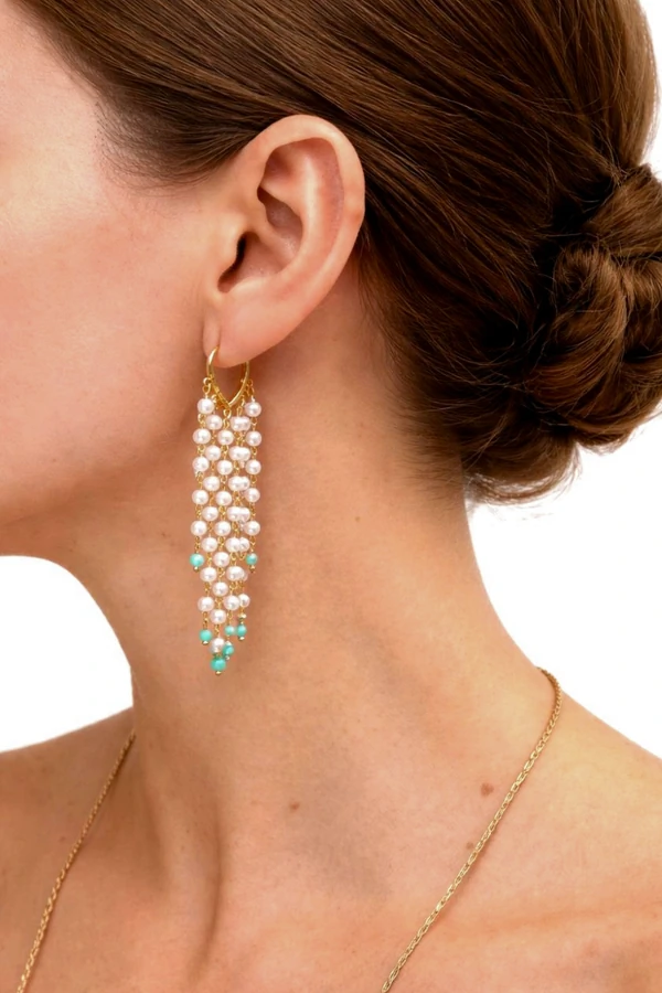 Brinco Argola Dourada Cascata Pérola