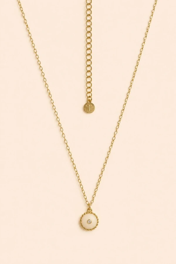 Colar Dourado Pastilha Resina Zircônia Cristal