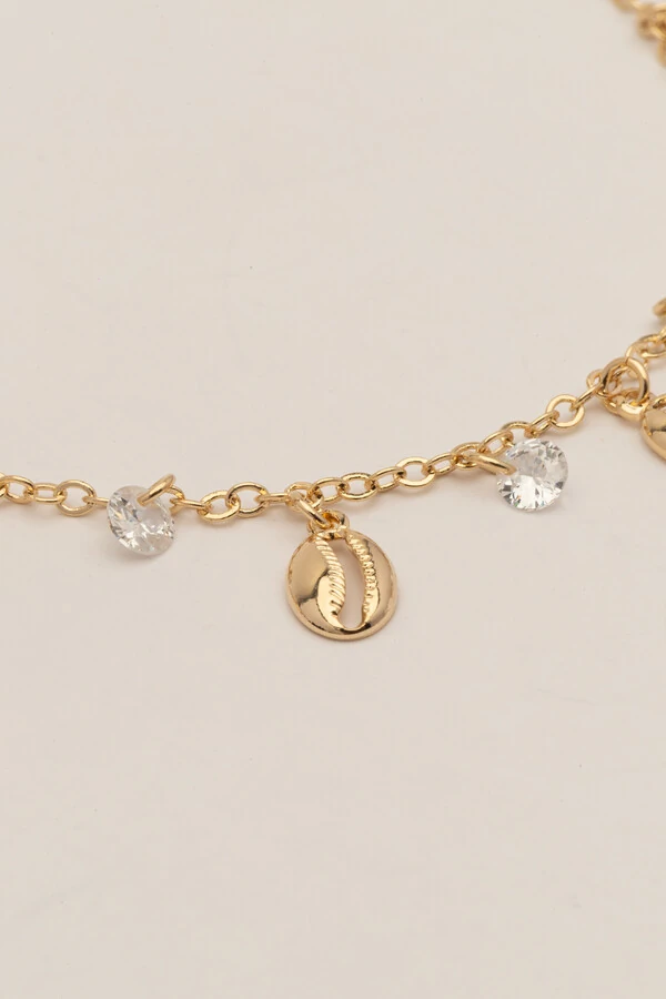 Tornozeleira Búzios Banho Ouro 18K